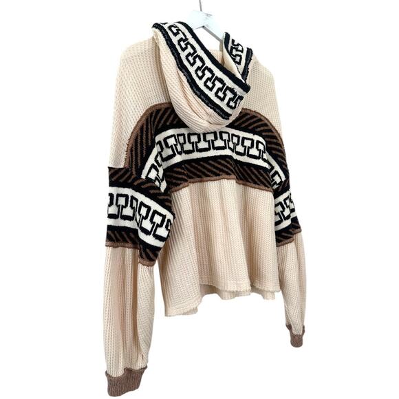 Free People Cardiff Waffle Knit Hoodie Pullover Top Size Medium - Picture 8 of 11